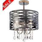 077020855439 Popilion Chandeliers Polished Chrome Round Metal Shade Crystal