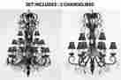 3-blkshd 1ea-b12 Gallery Set Of 2 Wrought Iron Chandelier Chandeliers Lighting With Black Shades