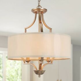 3-light Shaded Drum Chandelier Light Fixture Modern With Fabric Shade