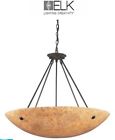 8898 32x27in Stonybrook Elk 8-8 Light Pendant With Amber Stone Glass Shade Contemporary