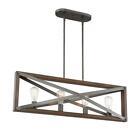 2636-331 4-light Brushed Iron Linear Chandelier With Wood Grain Accents