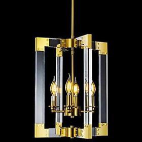 4-light Modern Gold Chandelier Hanging Pendant Light Fixture Rectangle Clear