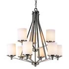 7929 Trans Global Lighting Young And Hip 9 Light Chandelier Brushed Nickel Frosted Glass 736916569309