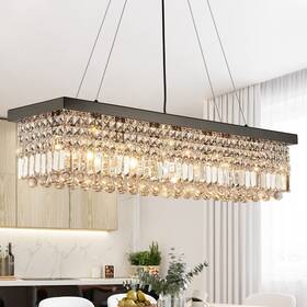 Cl010842p 7pm Rectangle K9 Crystal Chandelier Modern Rectangular Pendant Lighting Fixture For