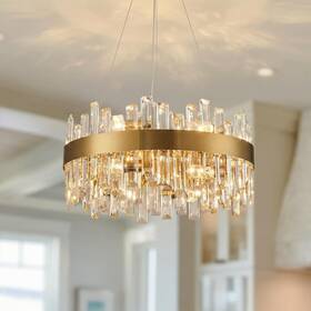 Lh-12505qg-fan 7pmbeane 12-light Modern Crystal Chandelier 19.7ftft Gold Light Fixture Brushe