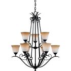 Jf5009hd 9-light Bronze Sunset Amber Chandelier Jennifer Glass Marble Quoizel