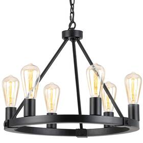 B0d459f85g 9mmml Black Wagon Wheel Chandelier 6-light Industrial Pendant Light 20ftft Farmh