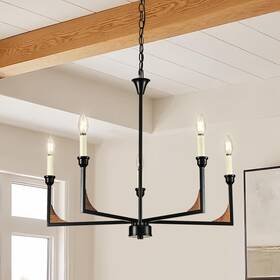 Acaner 794414491485 27.6 Rustic Wood Chandeliers For Dining Room 5-light Farmhouse Candle
