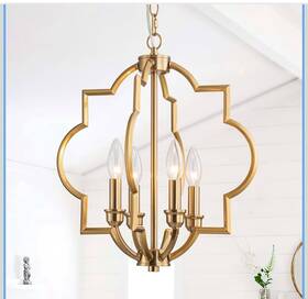 X009p-4agb Acaner 4-light Brushed Gold Chandeliers 15.6 Inch Farmhouse Geometric Pendant Light Fixture