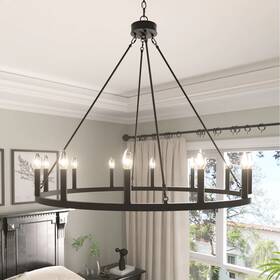 Acroma 761241327966 Modern Farmhouse Black Round Wagon Wheel Chandelier