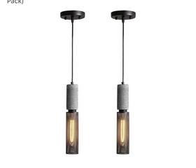 039-2 Adcthome 2 Light Concrete Linear Adjustable Height Pendant Lights Black Shade