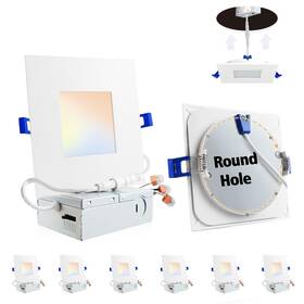 Adetu-qfhy-4in-6p-5cctwhite Adetu 4 Inch Square Led Recessed Lighting 6 Pack 5cct Ultra Thin C