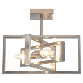 Hd3-3sn-zx00048 Adsensty 15.8 In 3-light Sand Nickel Farmhouse Semi Flush Mount Ceiling