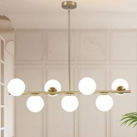Hd5-7br-d00148 Adsensty 7-light Dimmable Gold Modern White Glass Globe Sputnik Linear Chandelier