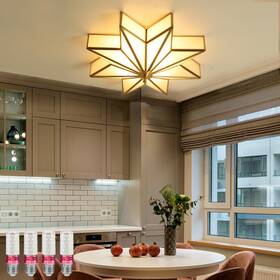 Aeyee 766863348108 Antique Brass Flush Mount Ceiling Light Star Shaped Lighting Fixture 4 L