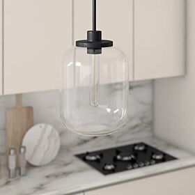 Agnolo 9.62inch Wide Pendant With Glass Shade In Blackened Bronze Clear