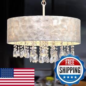 B0ftmbjhxc Aideng Q&s Qs 4-light 18 Drum Capiz Shell Crystal Chandelierul Listedboho Coastal