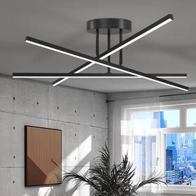 C03-3bd61-n Airyphant Dimmable Modern Led Chandelier 24w Black Semi Flush Mount Ceiling Light 23.82