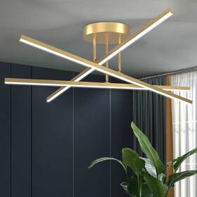 C03-3gd41-n Airyphant Gold Led Chandelier 3lights Modern Semi Flush Mount Ceiling Lighting Fixture For