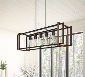 P-il-3987-5 Aiwen 5-light Black Kitchen Island Statement Square Chandelier Modern With Glass Shade