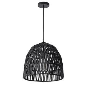 P-pze-0202c Aiwen 15 Inch 1-light Black Basket Design Dome Pendant Lighting With Woven Rattan