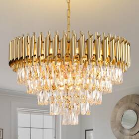 Xr00168 Akdxirun Gold Crystal Chandeliers Modern Round Chandelier For Dining Room 5 Tiers