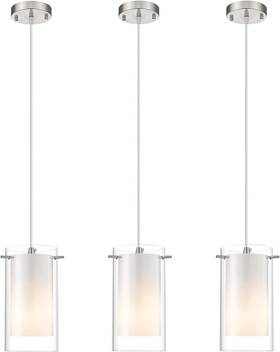Akezon 313025256254 Stylish 3-light Glass Pendant Fixture Adjustable Height Brushed Nickel Finish
