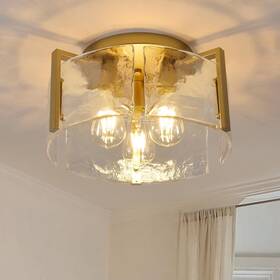 A68986-a Aklmxcg 14 Inch Gold Modern Glass Drum Ceiling Light Fixture 3-light Semi Flush Mount