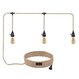 P038 Alaislyc 3 Light Plug In Pendant Lights Cord Hanging Lamp Kit With Switch 22 Ft Long Hemp
