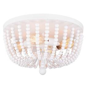 Alice House 703063397468 18 Inch Flush Mount Light Rustic White Wood Bead Chandelier 4 Ceiling Lig
