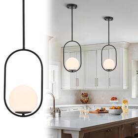 Alighting 1367bl-1 Matte Black Globe Pendant Light 5.9 Inch Glass Shade Mid Century Modern Hanging