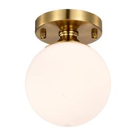 2401gd-150 Alighting Gold Semi Flush Mount Ceiling Light 5.9 Inch Globe Opal Glass Shade Mid-century M
