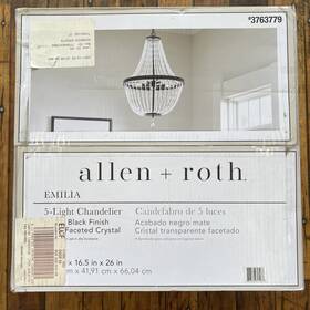 3763779 Allen Roth Emilia 5 Light Chandelier Matte Black Clear Faceted Crystal