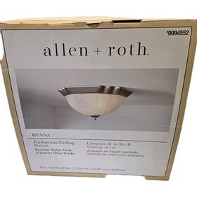 Allen Roth 725916100797 Flush Mount Ceiling Fixture 13 Inch Rynna Brushed Nickel Alabaster