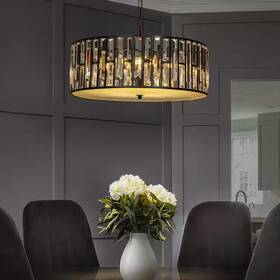 Aloa Decor 705353206450 20.5 Inch 6-light Modern Farmhouse Glam Matte Black Lantern Drum Chandeliers Pend