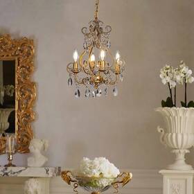 7040d34agl Aloadecor 4-light W14 Inch French Country Chandelier Antique Gold Small Crystal Chandeli