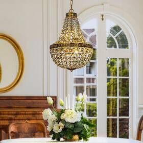 Aloadecor 738156206068 4-light Vintage And Glam Basket Crystal Chandelier In Antique Gold