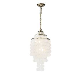 Aloadecor 790885356421 3-light 12 Inch Glam Coastal Capiz Tierd Chandelier High Ceiling