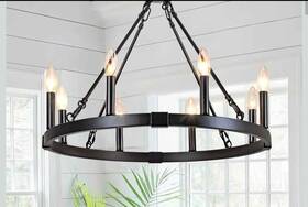 Als-008-bk8 Alolvios 8-light Farmhouse Wagon Wheel Chandelier D24 Inch Black 8 Light&black