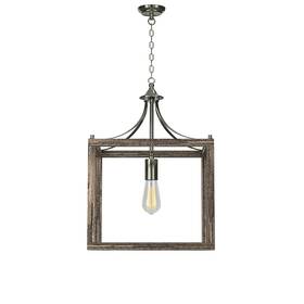 Al10005p1 Ambiate Loggia Rustic Farmhouse Pendant Gray Wood Grain Metal Open Cage Design Sing