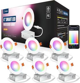 06005 Amico 6 Pack 4 Inch Smart Led Recessed Lighting Wifi Bluetooth Canless Downligh