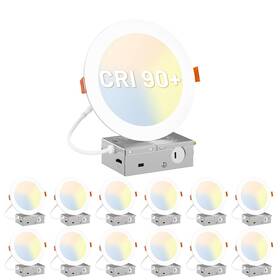 Kok-6ejct12sryy Amico 12 Pack 6 Inch Cri90 5cct Ultra-thin Led Recessed Ceiling Light