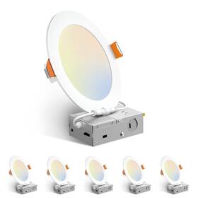 P4-de-a97 Amico 6 Pack Inch 5cct Ultra-thin Led Recessed Ceiling Light With Junction Box White