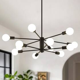 As9014-12bk Amzasa Black Sputnik Chandeliers 12 Light Modern Farmhouse Mid Century Pendant Ch