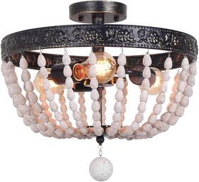 C3010 Ankarl Wood Beaded Ceiling Light 16 Inch Rustic Semi-flush Mount 3-light Bronze Frame