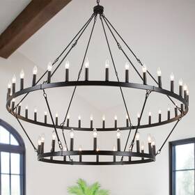 Ankylhua 768572124714 60 Inch Black Extra Large Wagon Wheel Chandelier 2 Tier 54-lights F