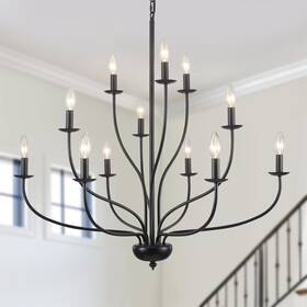 Tl-d0200 Ankylhua 12 Light Black Chandelier Modern Farmhouse Metal Candle Pendant