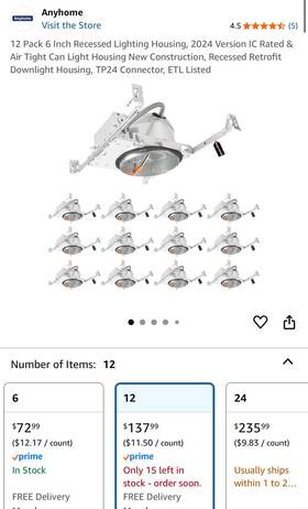 Hs06hstp24gi01 Anyhome 12 Pack 6 Inch Recessed Lighting Housing 2024 Version Ic Rated And Air Tight C
