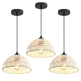Aj-p2613-3 Aojunsansan 3 White Rattan Pendant Light Fixtures Ceiling Mount For Kitchen Farmhouse Decor
