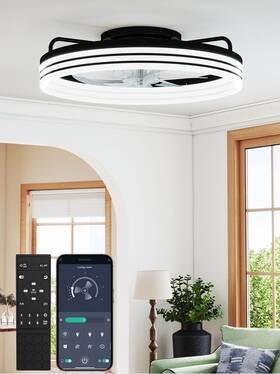 Akcf-001 Aphyni 20-inch Low Profile Ceiling Fan With Lights And Remote Control Black Modern